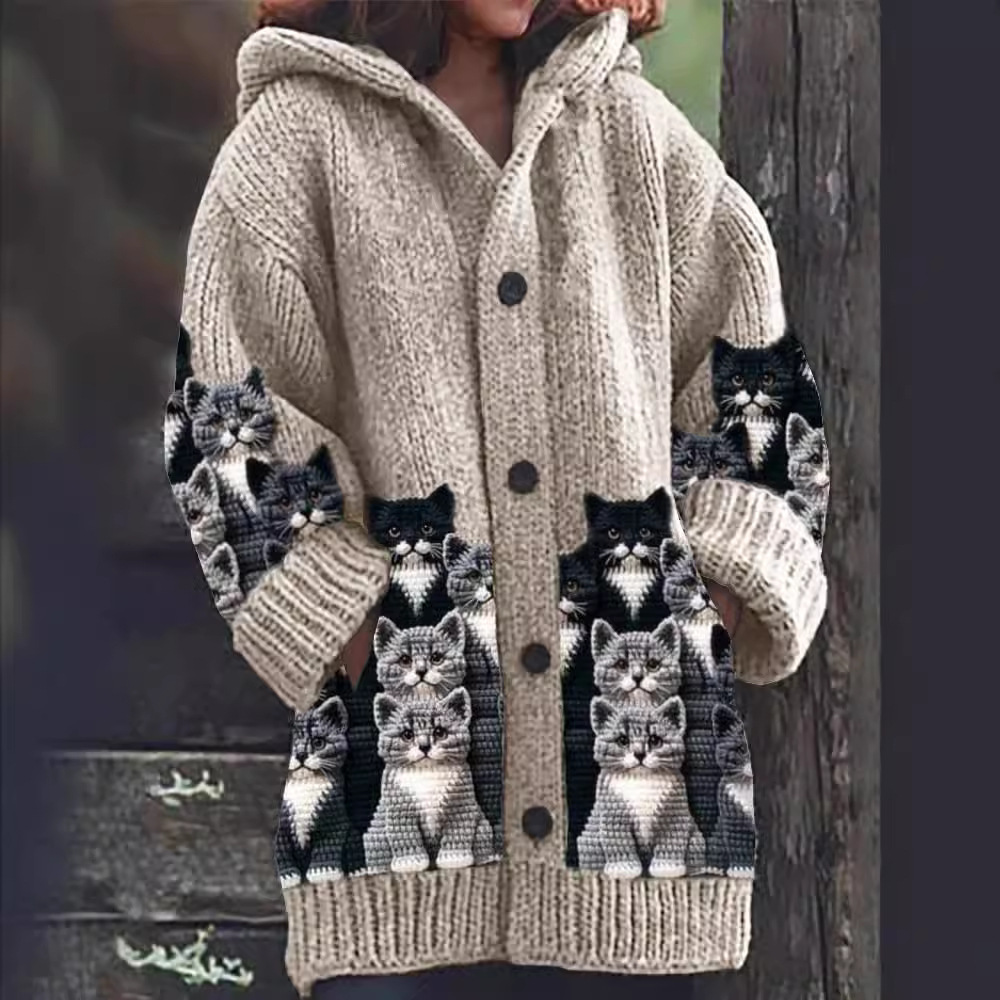 Jasmin® | Gemütlicher Strick-Cardigan mit Katzenmotiv