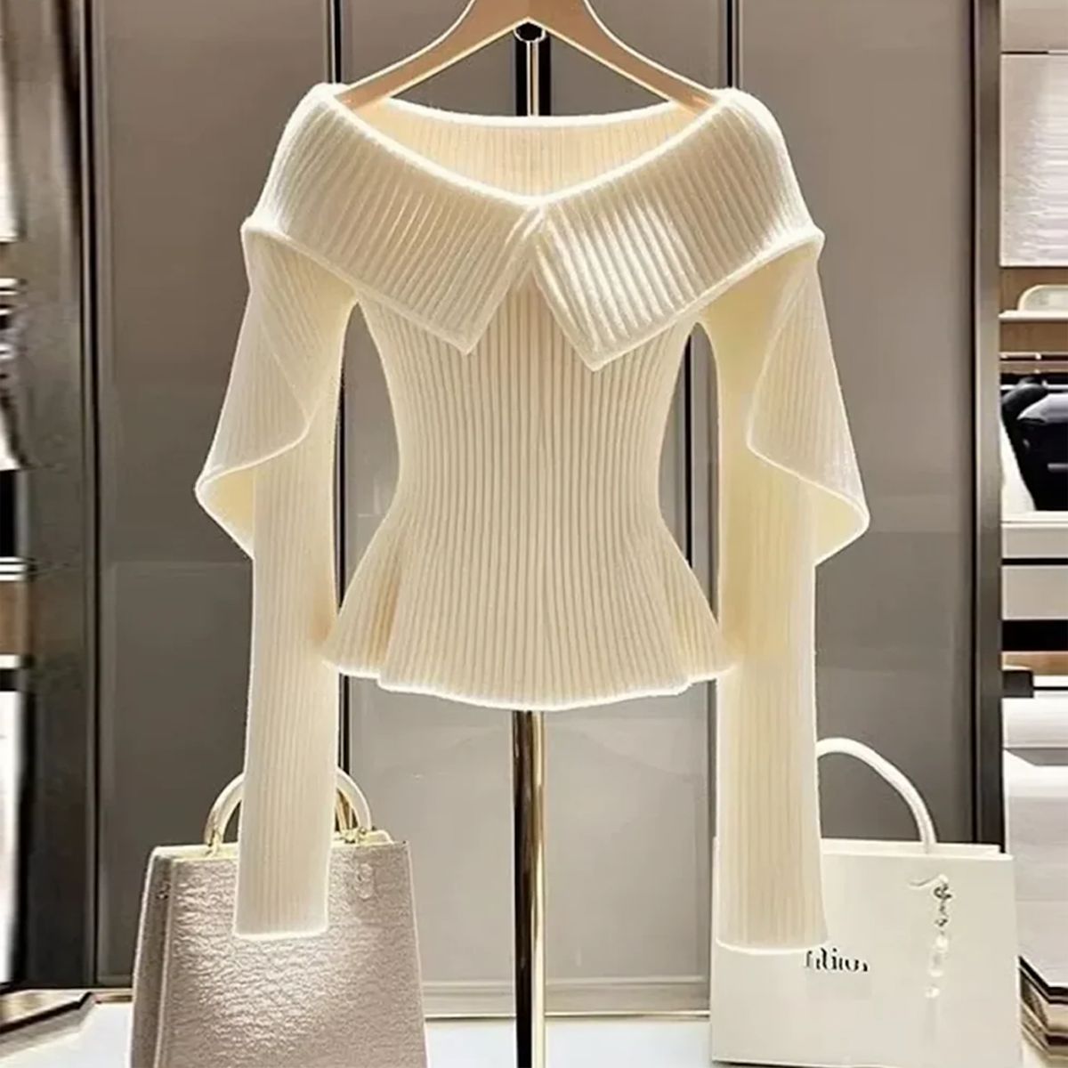 Romana® | Vintage Pullover in Elfenbein mit langen Ärmeln