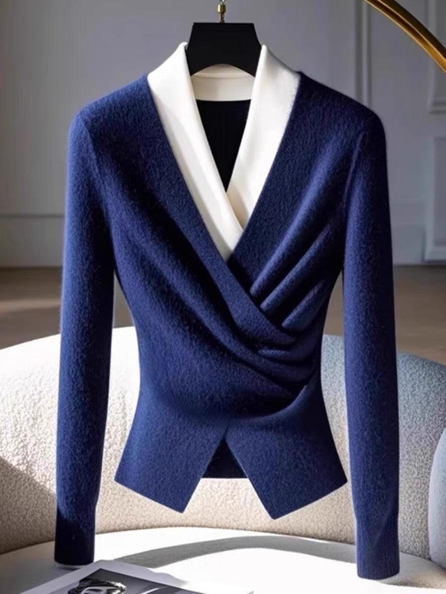 Tabea® | Blauer V-Ausschnitt Pullover mit langen Ärmeln