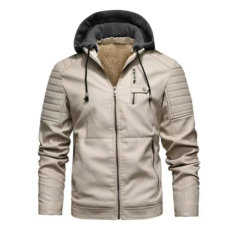 Hannes® | Bikerjacke aus Leder mit abnehmbarem Kapuze