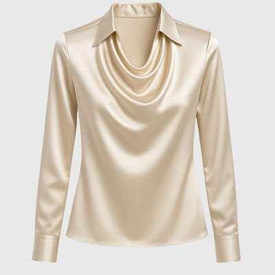 Lea® | Bluse mit luxuriösem Glanz und Faltenkragen