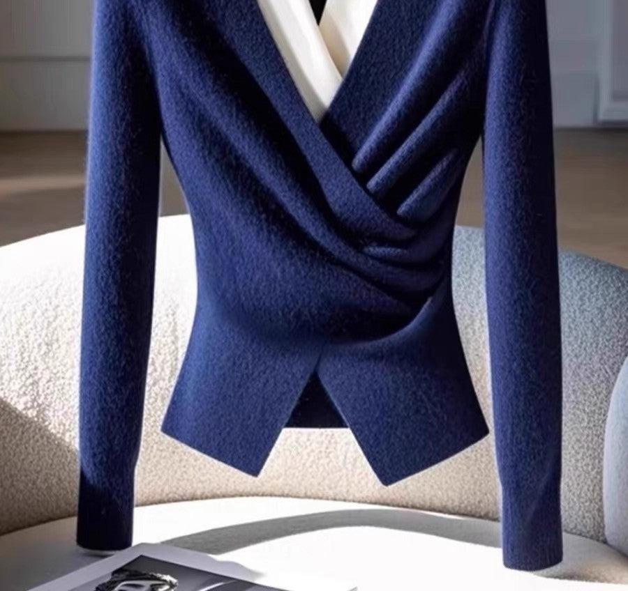 Tabea® | Blauer V-Ausschnitt Pullover mit langen Ärmeln