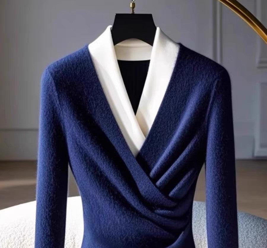 Tabea® | Blauer V-Ausschnitt Pullover mit langen Ärmeln